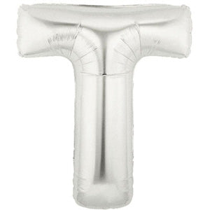 Letter T Silver Foil Balloon 100cm Balloons & Streamers - Party Centre