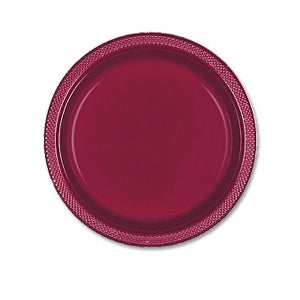 Burgundy Plastic Dessert  Plate 7in, 20pcs Solid Tableware - Party Centre