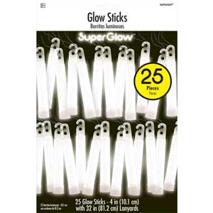 White Glow Sticks Mega Pack 4in, 25pcs Party Accessories - Party Centre