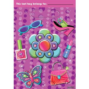 Glitzy Girl Plastic Bags 9in, 8pcs Favours - Party Centre