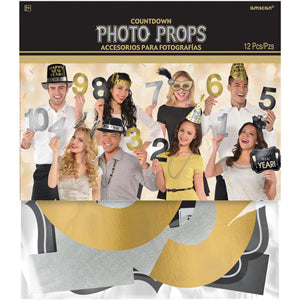 New Year's Countdown Photo Props Glitter & Foil 12 Pcs Party Accessories - Party Centre