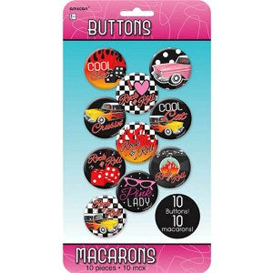 Classic 50's Rock & Roll Buttons 10pcs