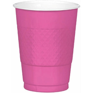 Bright Pink Plastic Cups 12oz, 20pcs Solid Tableware - Party Centre