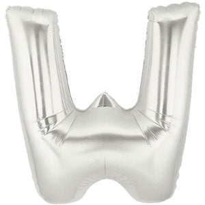 Letter W Silver Foil Balloon 100cm Balloons & Streamers - Party Centre