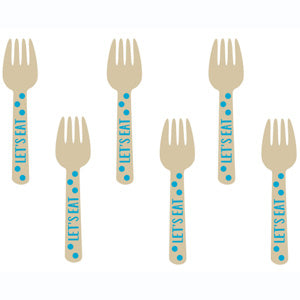 Blue Paper Mini Cocktail Wooden Forks 12pcs Candy Buffet - Party Centre