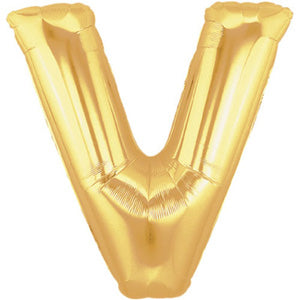 Letter V Gold Foil Balloon 100cm Balloons & Streamers - Party Centre