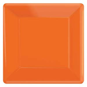 Orange Square Plates 7in, 20pcs Solid Tableware - Party Centre