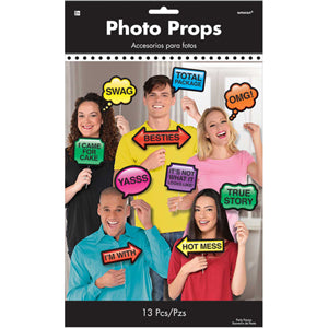 Photo Booth Trendy Phrases Photo Props 13pcs Party Accessories - Party Centre