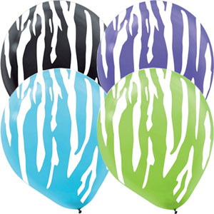 Zebra Assorted Latex Balloons 12in, 100pcs Balloons & Streamers - Party Centre