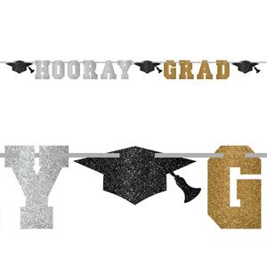 Hooray Grad Ribbon Letter Banner 12ft Decorations - Party Centre