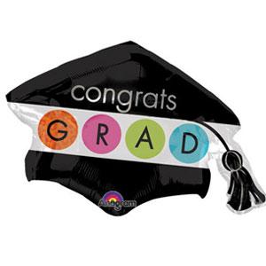 Colorful Commencement Cap Supershape Balloon 31 x 22in Balloons & Streamers - Party Centre