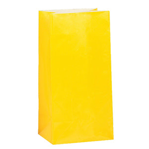 Sunshine Yellow Packaged Paper Bags 10in, 12pcs Favours - Party Centre