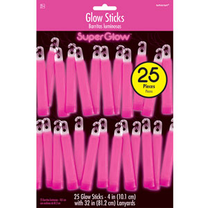 Pink Glow Sticks Mega Pack 4in, 25pcs Party Accessories - Party Centre