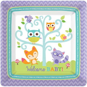 Woodland Welcome Square Plates 10in, 8pcs Printed Tableware - Party Centre