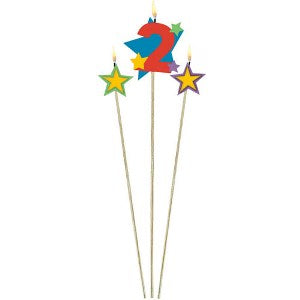 Number 2 Star Birthday Candle 3pcs Party Accessories - Party Centre