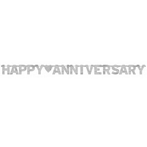 Silver Happy Anniversary Banner 7.75ft Decorations - Party Centre